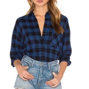 Rails Hunter button-down flannel shirt in a cobalt and black plaid print new